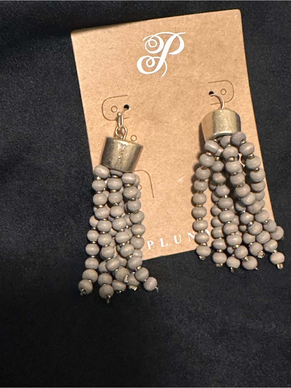 Plunder Gold-Top Gray-brown Beaded Tassel pierced Earrings